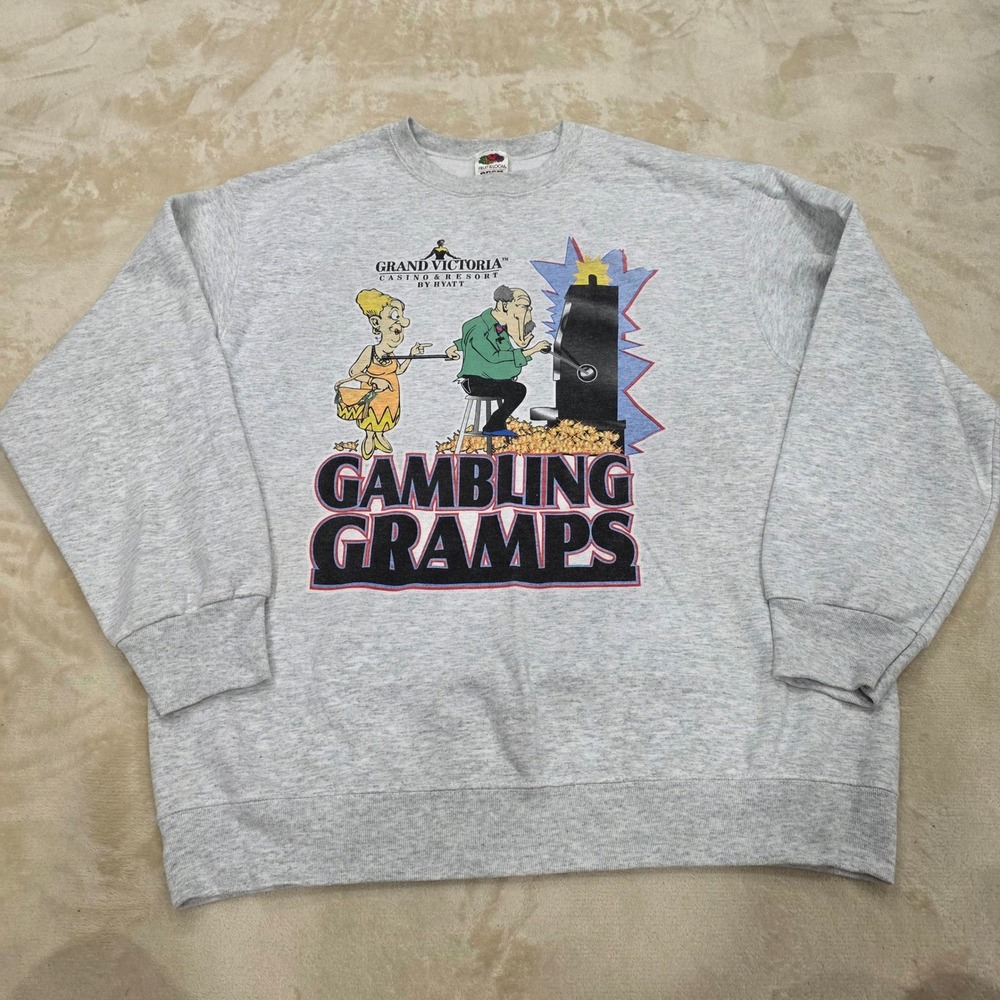 Vintage 90s Grand Victoria Casino Sweatshirt L Gambling Gramps Grey Crewneck